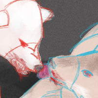 multiple sketches of vampires smp characters as wolves. two are colored rough sketches, the rest are simple doodles in red.